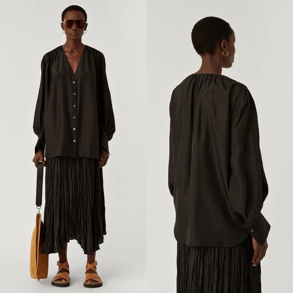 Joseph Tops - Joseph Bary Habotai Black Silk Button Up Blouse Size 38 Quiet Luxury Old Money